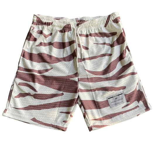 Cream & Brown Tiger Stripe Mesh Shorts