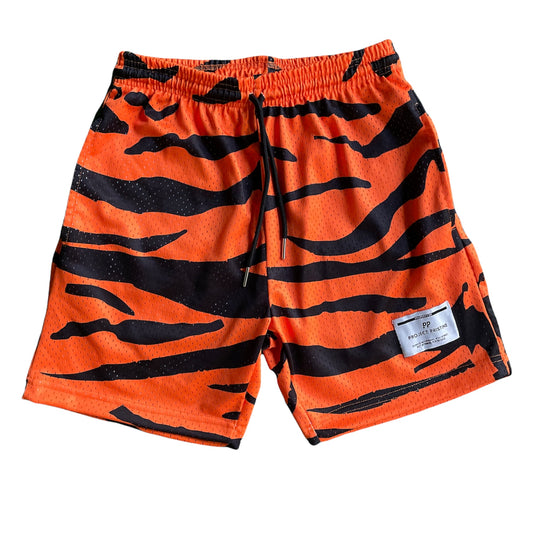 Orange & Black Tiger Stripe Mesh Shorts