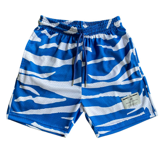 Royal Blue & White Tiger Stripe Mesh Shorts